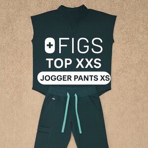 💙 FIGS Scrub Set – Deep teal (with light teal drawstrings) XXS Top / XS Joggers